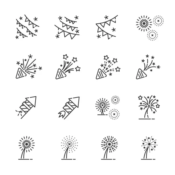 Juego de iconos de línea de fuegos artificiales 4, vector eps10 — Archivo Imágenes Vectoriales