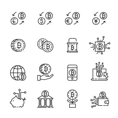 1, vektör eps10 cryptocurrency ince bir çizgi Icon set