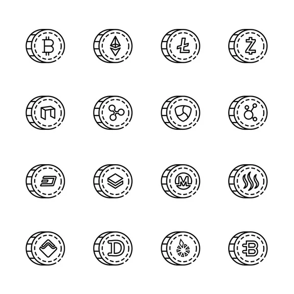 5, vektör eps10 cryptocurrency ince bir çizgi Icon set — Stok Vektör