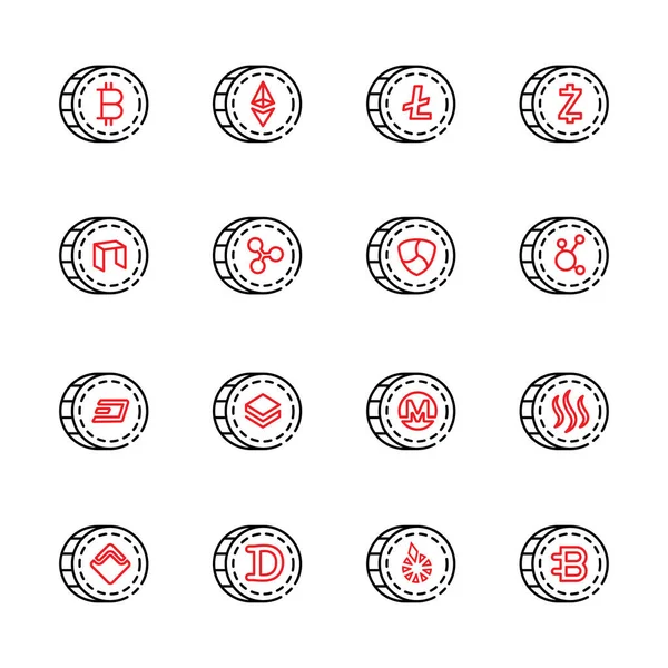 9, vektör eps10 cryptocurrency ince bir çizgi Icon set — Stok Vektör