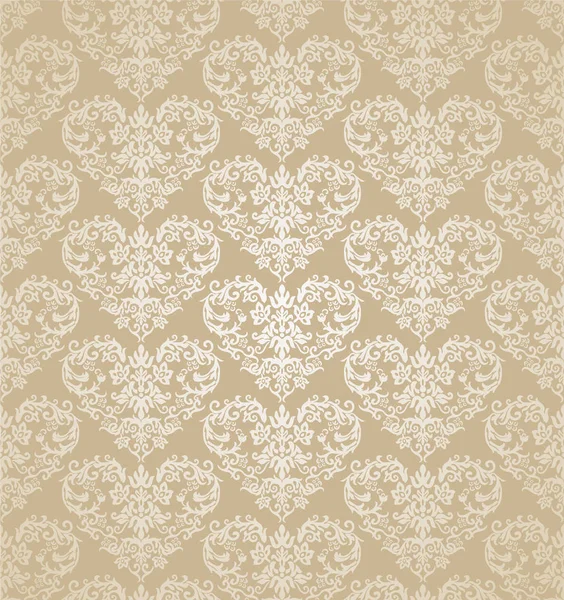 Coeurs floraux sans couture papier peint damassé doré — Image vectorielle