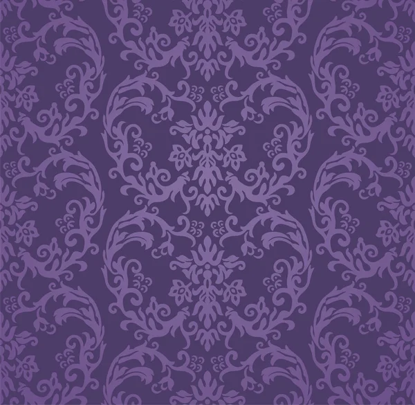 Papel pintado de damasco floral púrpura lujo sin costuras — Vector de stock