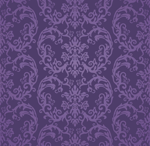 Seamless luxury purple floral damask wallpaper