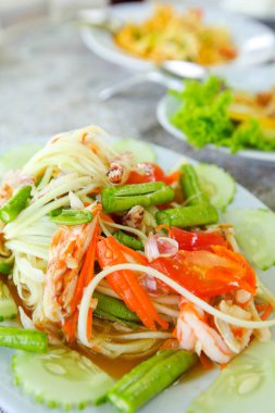 Tayland papayası baharatlı salata ya da Som Tum olarak bilinir. 