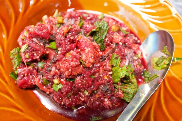 Insalata Carne Macinata Speziata Manzo Crudo Cibo Locale Della Thailandia — Foto Stock