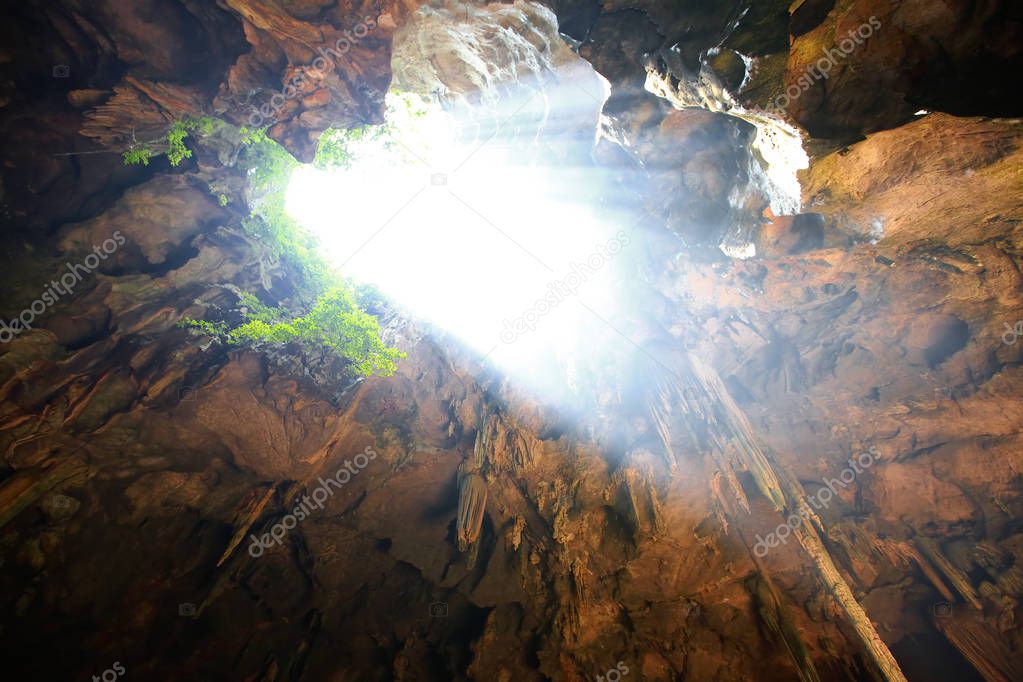 Sun Light in the cave at Khaoluang, Phetchaburi Province, Thailand