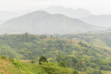 Yaz dağları yeşil çimenler ve mavi gökyüzü manzarası