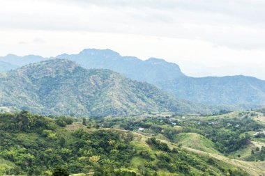 Yaz dağları yeşil çimenler ve mavi gökyüzü manzarası