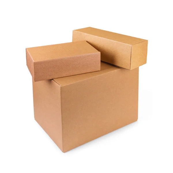 Stacked cardboard boxes isolated on white background — Stock Photo, Image