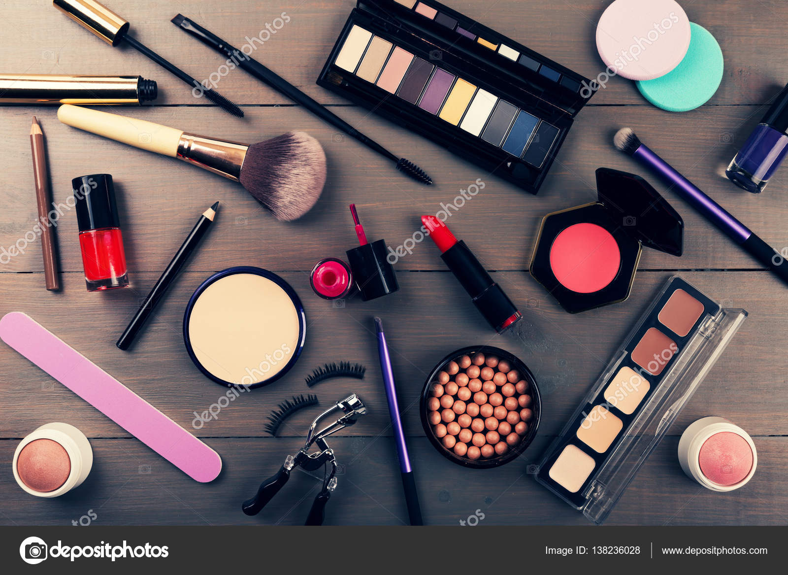 Top View Of Makeup Cosmetics Set Stock Photo Ronstik 138236028