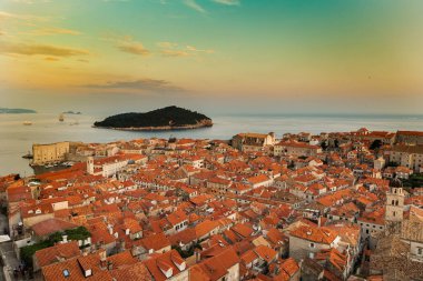 Hırvatistan Dubrovnik eski şehirde gün batımında