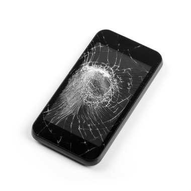 kırık ekran üzerinde beyaz izole ile akıllı telefon