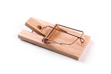 ahşap fare tuzağa düşürmek izole üzerinde beyaz arka plan