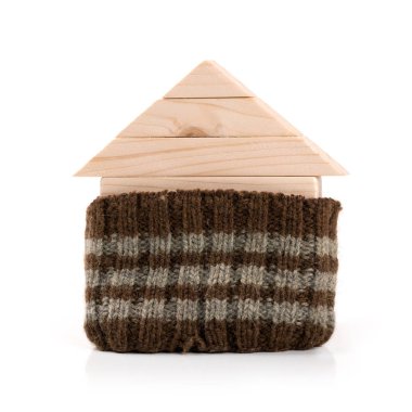 ev yalıtımı. enerji verimli ev concept. Beyaz arka plan üzerinde izole