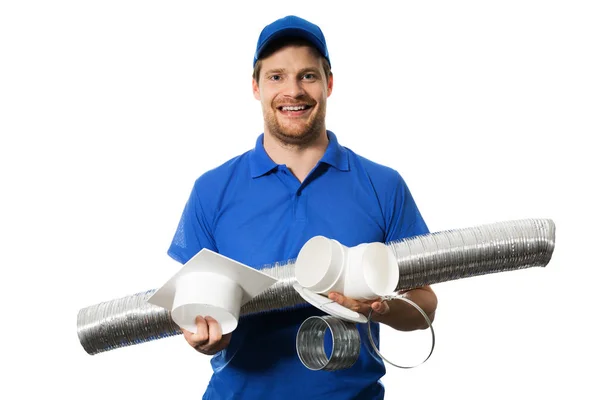 Air conditioning and ventilation system equipment in engineer hands — Stock Photo, Image