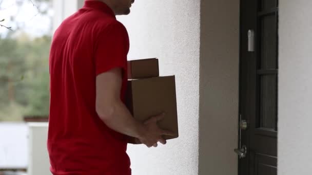 Levering Aan Huis Service Aanvaarding Van Een Levering Van Dozen — Stockvideo