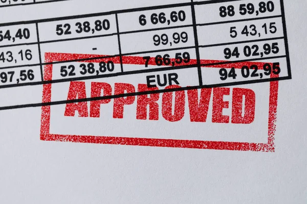 Tender acceptance - approved stamp on financial bill — Stock Photo, Image