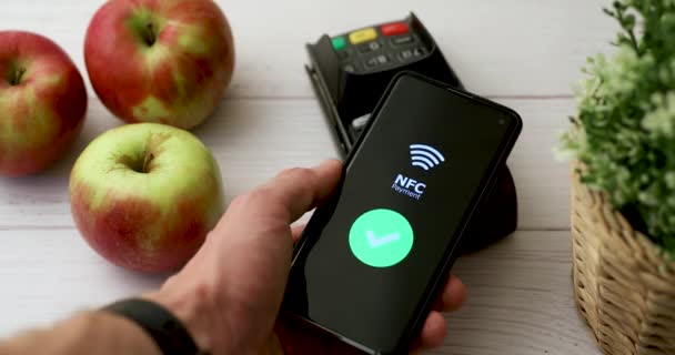 Nfc Contactless Payment Phone Groceries Store — Stock Video