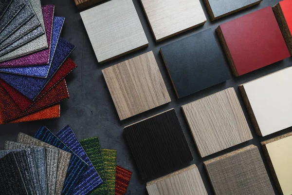 Flooring and laminate furniture material samples for interior de — Stock Photo, Image