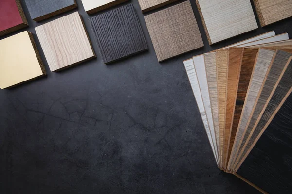 Wood texture laminate furniture and flooring material samples on — Stock Photo, Image