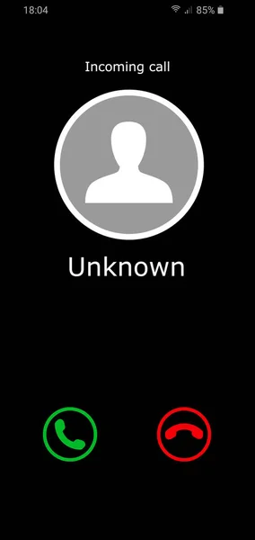 Mobiltelefon Képernyő Sablon Bejövő Hívás Ismeretlen Számról — Stock Fotó