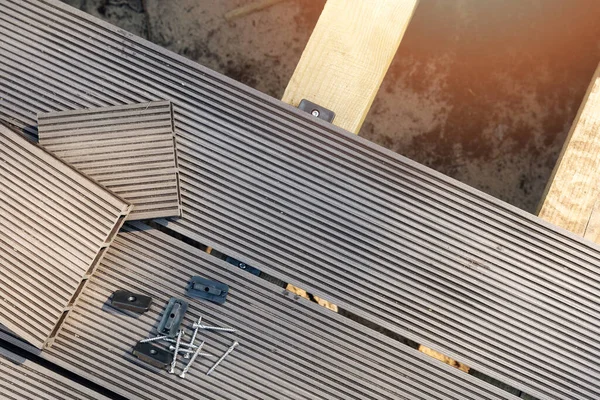 Wpc Terrass Konstruktion Trä Plast Kompositmaterial Däcken Och Infästningar — Stockfoto