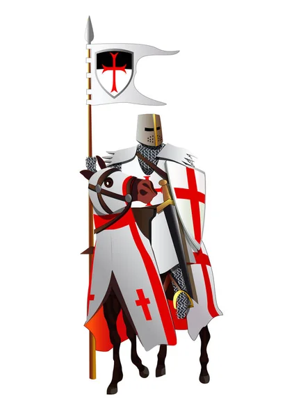 Chevalier médiéval à cheval, vecteur — Image vectorielle