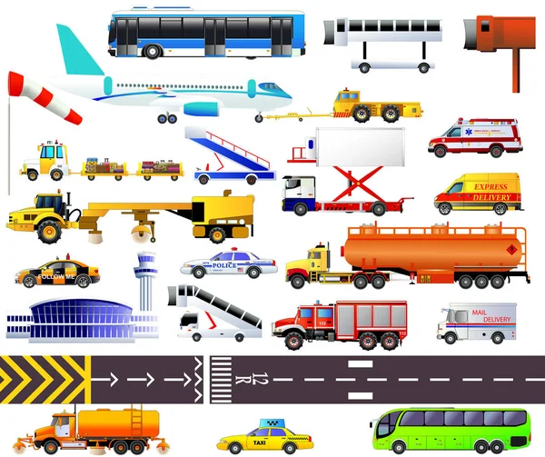 Equipo del aeropuerto listo. Iconos vectoriales, aislados — Archivo Imágenes Vectoriales