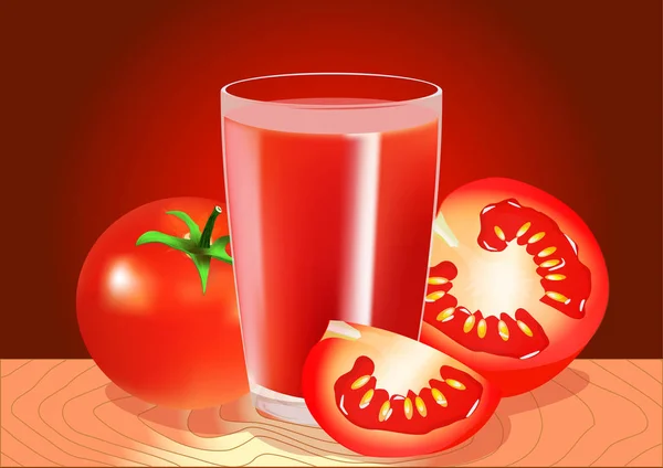 Un vaso de jugo de tomate y tomates Vector De Stock