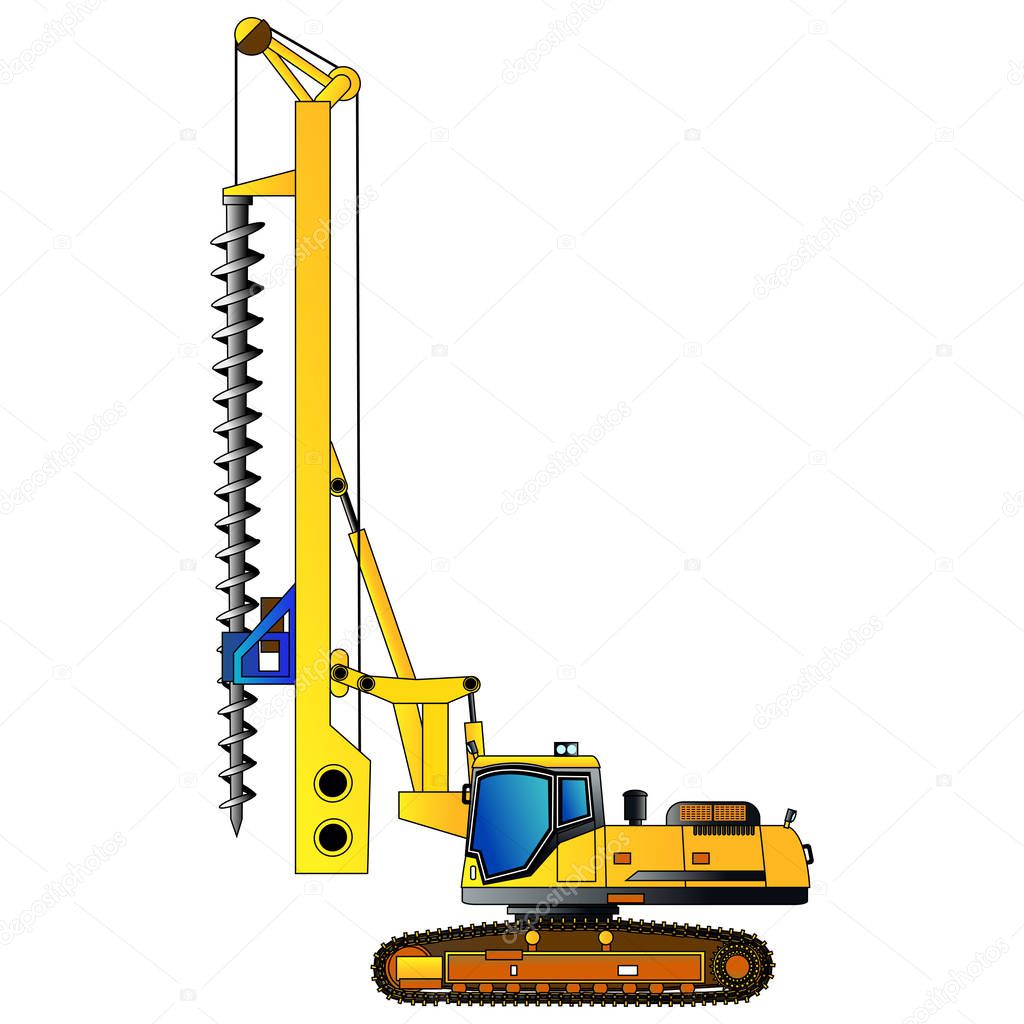 Machine for drilling holes for foundations. Vector