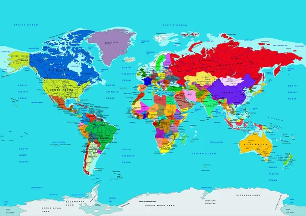 世界地図、政治、高詳細で。ベクトル図. — ストックベクタ