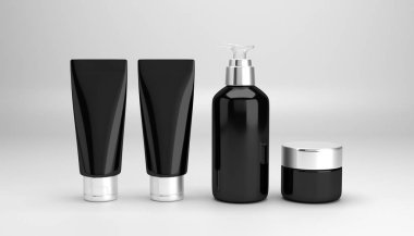 Kozmetik ambalaj şablonu parlak beyaz studio kurulum 3d renderi