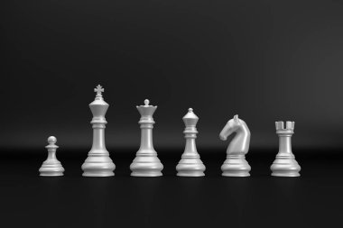 Siyah backgrond 3d render üzerinde beyaz satranç parçaları dizin