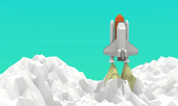 Raketoplán zahájení Low-poly — Stock fotografie