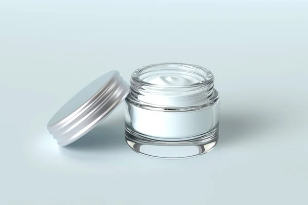 lid opening cosmetic container show whtie cream 3d render