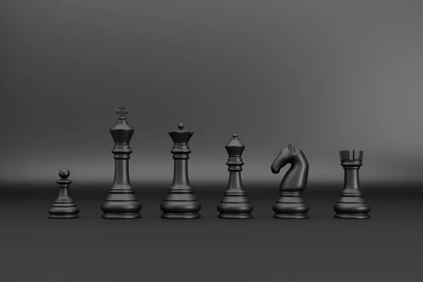 Black chess pieces index on black backgrond 3d render — Stock Photo, Image
