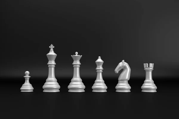 Índice de piezas de ajedrez blanco sobre fondo negro 3d render — Foto de Stock