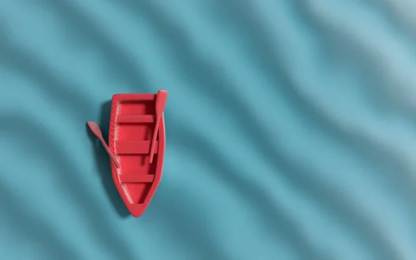 Barco vermelho flutuar ainda na água 3d renderização — Fotografia de Stock
