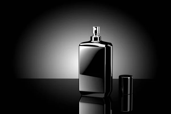 Lyxiga kosmetiska svart förpackning på svart bakgrund 3d-rendering — Stockfoto
