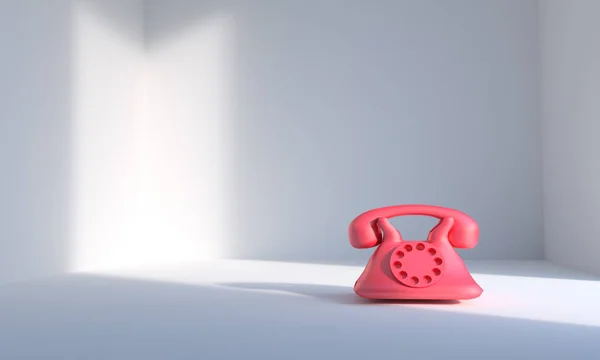 Czerwony telefon w białym pokoju z okna oświetlenie renderowania 3d Obrazek Stockowy