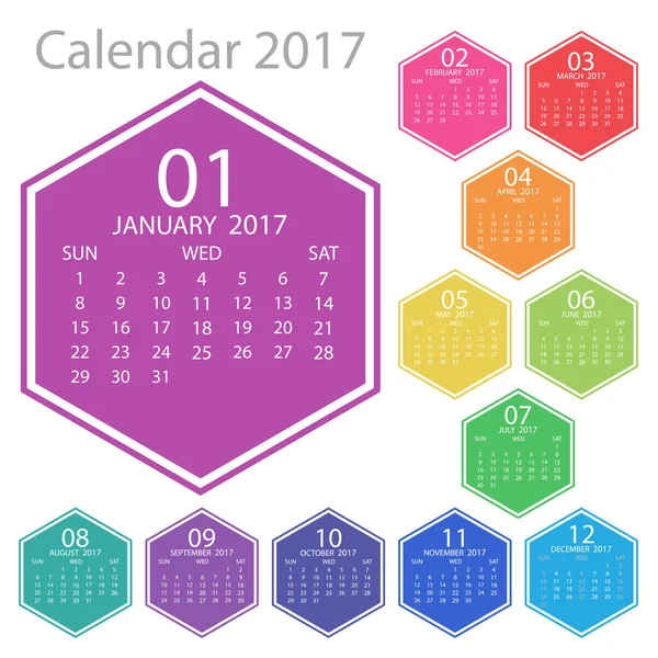 2017 Calendário em modelo de cor — Vetor de Stock