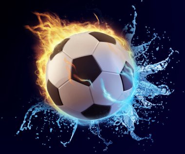 Futbol mavi su sıçrama ve portakal alev 