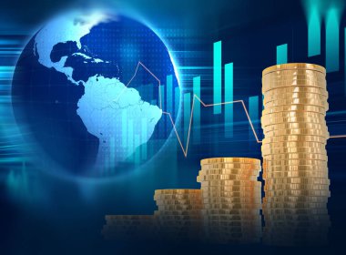 madeni para yığınları teknoloji mali grafik backgr üzerinde 3D render