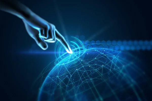 3d illustration of hand touch gesture on futuristic technology e — Stock Photo, Image