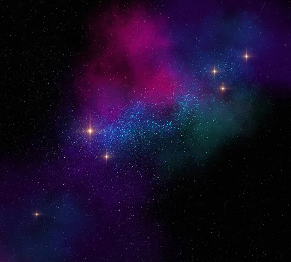 Πολύχρωμο μαγικό starfield σε σκοτεινό χώρο εικονογράφηση — Φωτογραφία Αρχείου
