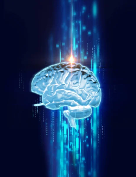 3D representación del cerebro humano en el fondo de la tecnología —  Fotos de Stock