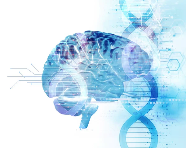 Dna 분자 추상적인 technol에 인간의 머리의 3d 그림 — 스톡 사진