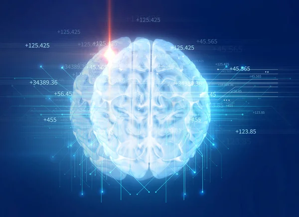 3D representación del cerebro humano en el fondo de la tecnología —  Fotos de Stock