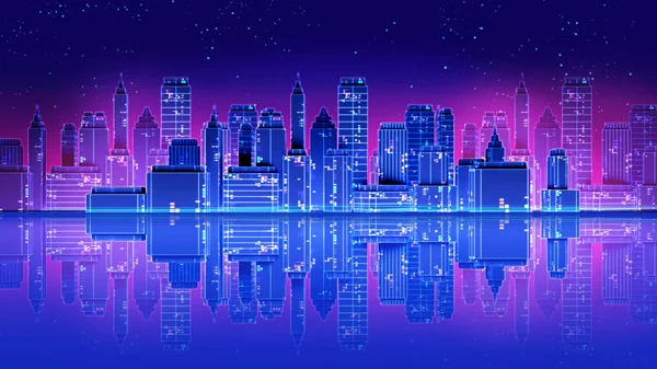 Retro-futuristische wolkenkrabber stad jaren 1980 stijl 3d illustratie. — Stockfoto