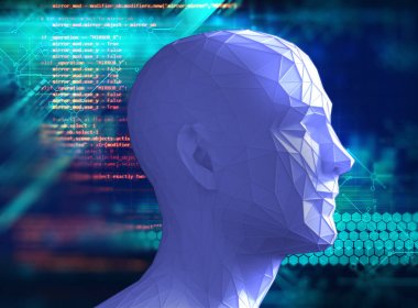  düşük çokgen insan kafa 3d çizim teknoloji arka planda